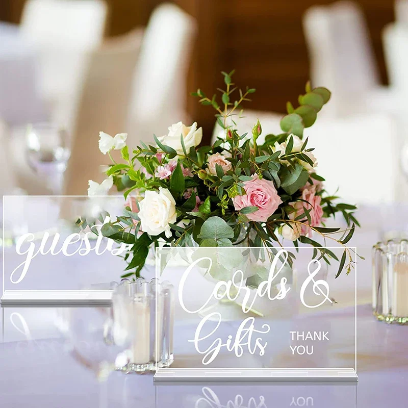 Rustic Acrylic Wedding Reception Sign with Guest Book Place Cards Holders Signs Farmhouse and Beach Party Home Decor 2pcs