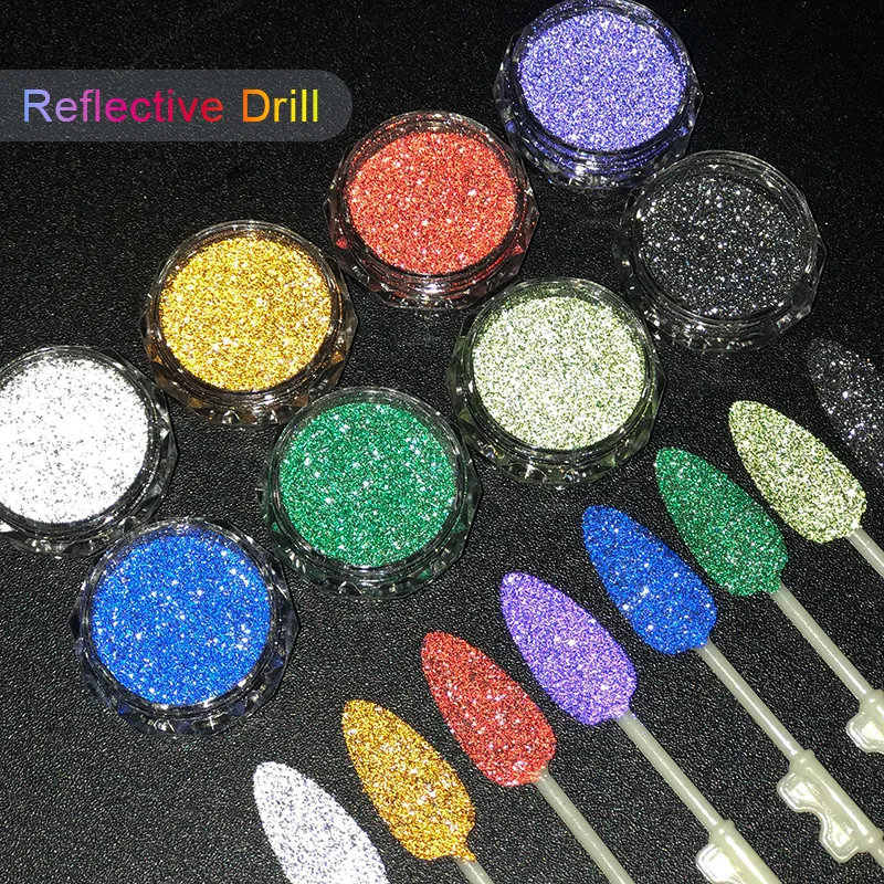 1Pc Reflective Nail Glitter Powder Crystal Rhinestones Sequins Chrome Pigment Dust Iridescent Glass Micro Drill Nail Powder