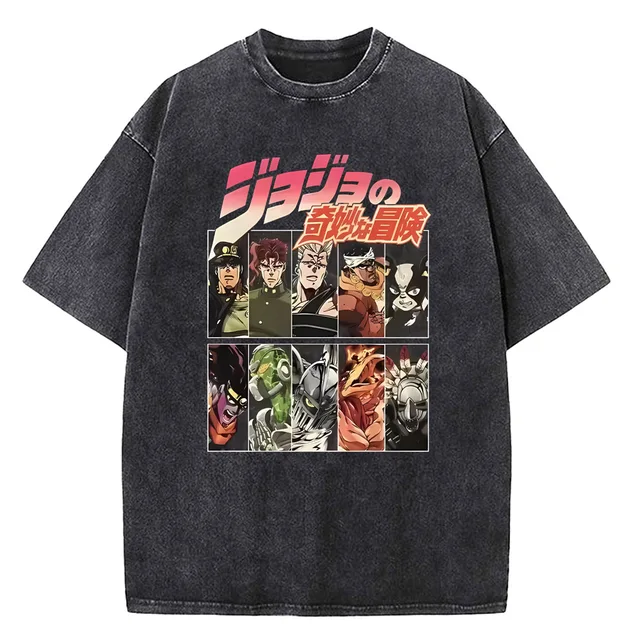 Anime JoJo's Bizarre Adventure Kira Yoshikage Killer Queen Print Tee Men T-shirts Cotton Vintage Washed T Shirt Harajuku Tshirt 2