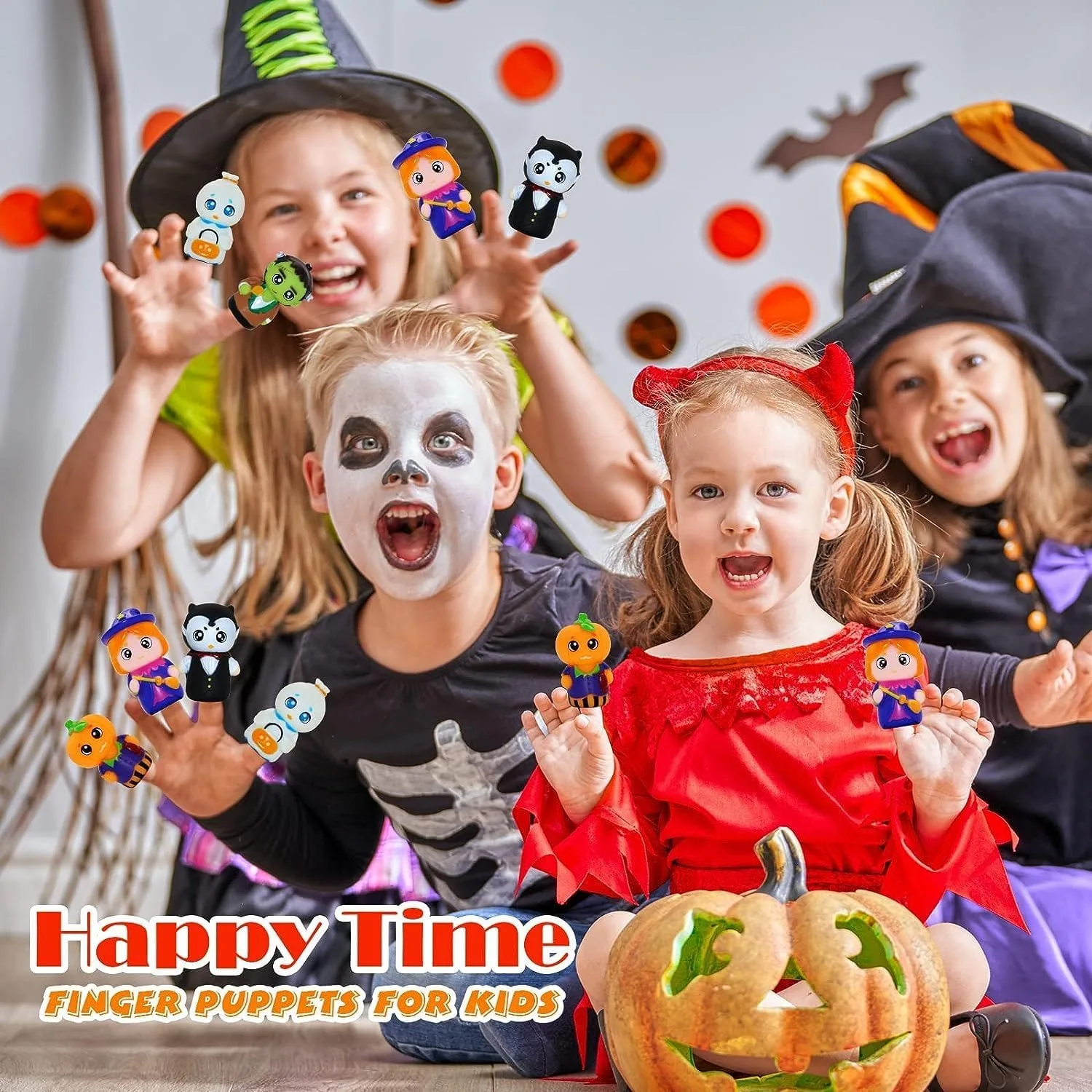 Halloween Finger Puppets Ghost Vampire Witch Pumpkin Frankenstein Characters Finger Puppets Set for Party Favors Pretend Play 3