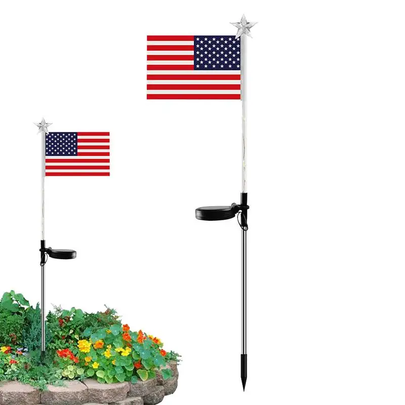 American Flag Lawn Light Led Solar Flag Stake Lamp Plug-in Memorial Day Waterproof Light Decor Led Solar Independence Day Lights