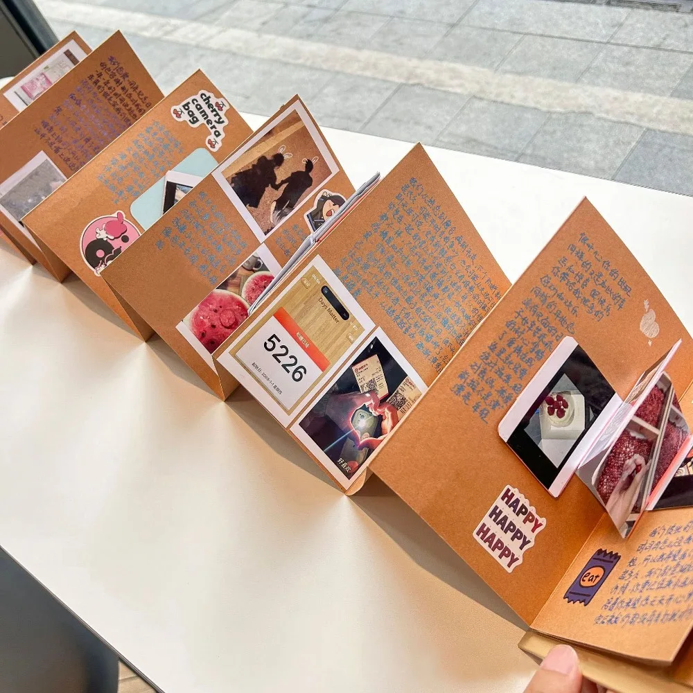 Multi-purpose Kraft Paper Accordion Photo Album Folding Type 16 Pages Growing Souvenir Book Adhesive style Diy Photo Album Gifts