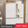 NEW 4 Doors Armoire Wardrobe Closet with Mirror, Wooden Bedroom Armoires with Hanging Rod, Freestanding Wardrobe Cabinet 1