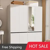 NEW 4 Doors Armoire Wardrobe Closet with Mirror, Wooden Bedroom Armoires with Hanging Rod, Freestanding Wardrobe Cabinet 1