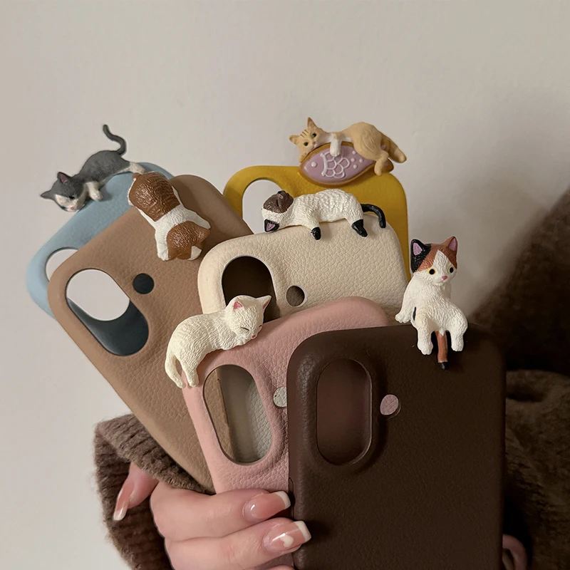 Korean Cute 3D Cartoon Lying Cat Silicone Phone Case - Lovely Soft Cover