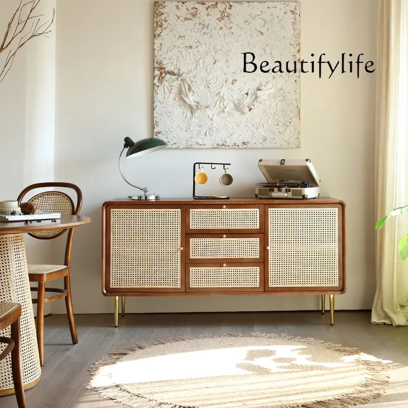 

Solid Wood Sideboard Nordic Drawer Rattan Locker