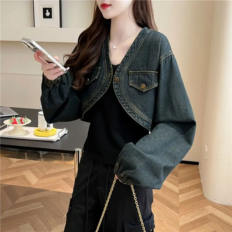 Fashionable design short denim jacket vest two-piece set for women's 2024 new autumn Korean version set