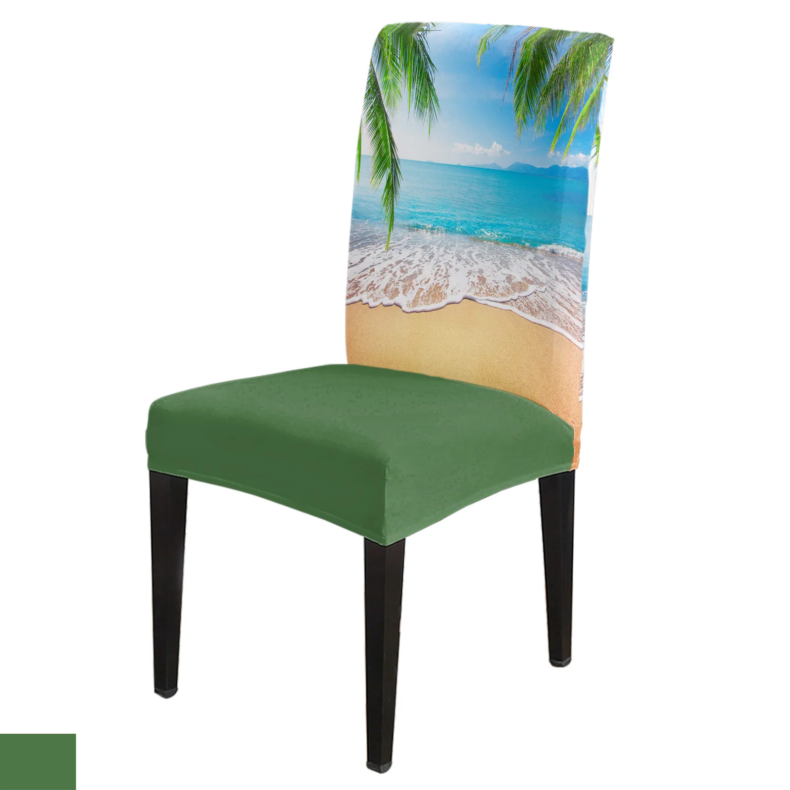 

Sand Beach Waves Palm Trees Chair Cover Set Kitchen Dining Stretch Spandex Seat Slipcover for Banquet Wedding Party