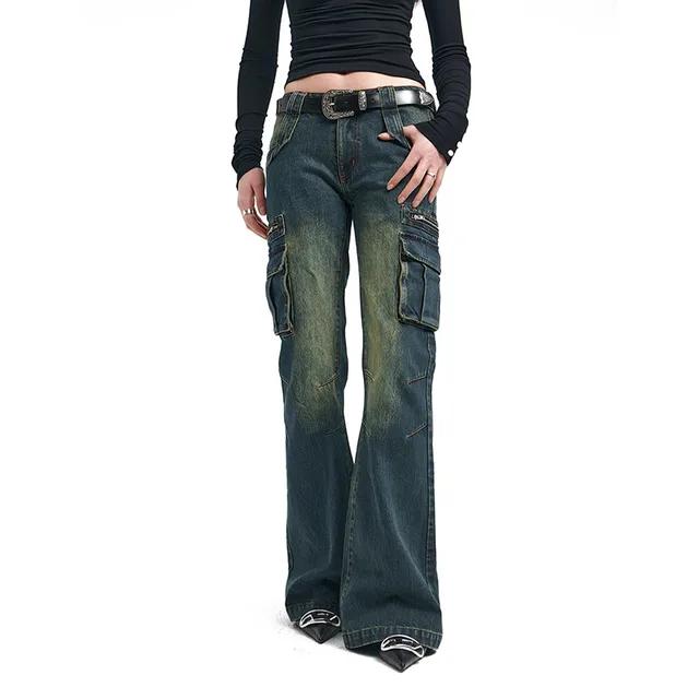Jean Cargo Baggy bleu pour femmes, Harajuku Y2k des années 90, pantalon en Denim taille haute, surdimensionné des années 2000, vêtements Vintage 5