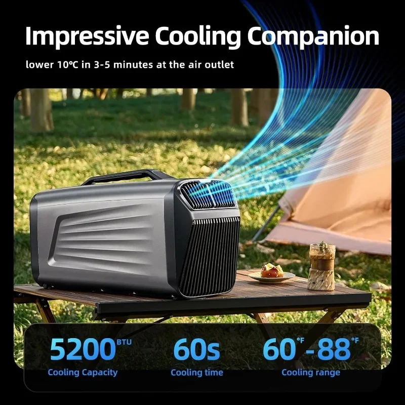 Climatiseur portable 5200 BTU pour tente, faible consommation 500W, silencieux, utilisation intérieure et extérieure pour camping, camping-car, camion, garage, refroidissement des animaux de compagnie 1