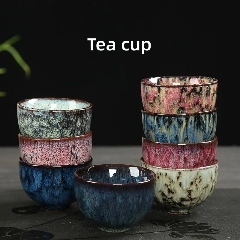60ML Mini Teacup Transmutation Glaze Ceramic Tea Cup Chinese Kung Fu Teacup Espresso Coffee Cups Household Office Cup Tableware