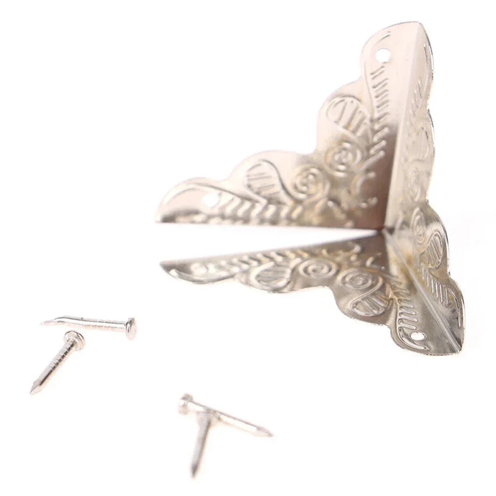 Vintage Flower Case Box Triangle Corners With Screws For Furniture Wooden Jewelry Box Corner Protect Decorative 12Pcs
