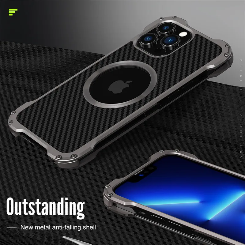 

Carbon Fiber Lens Protection Phone Cases For Iphone 14 13 12 Pro Max Iphone14 Plus Ultra Thin Metal Bumpers Cover Case