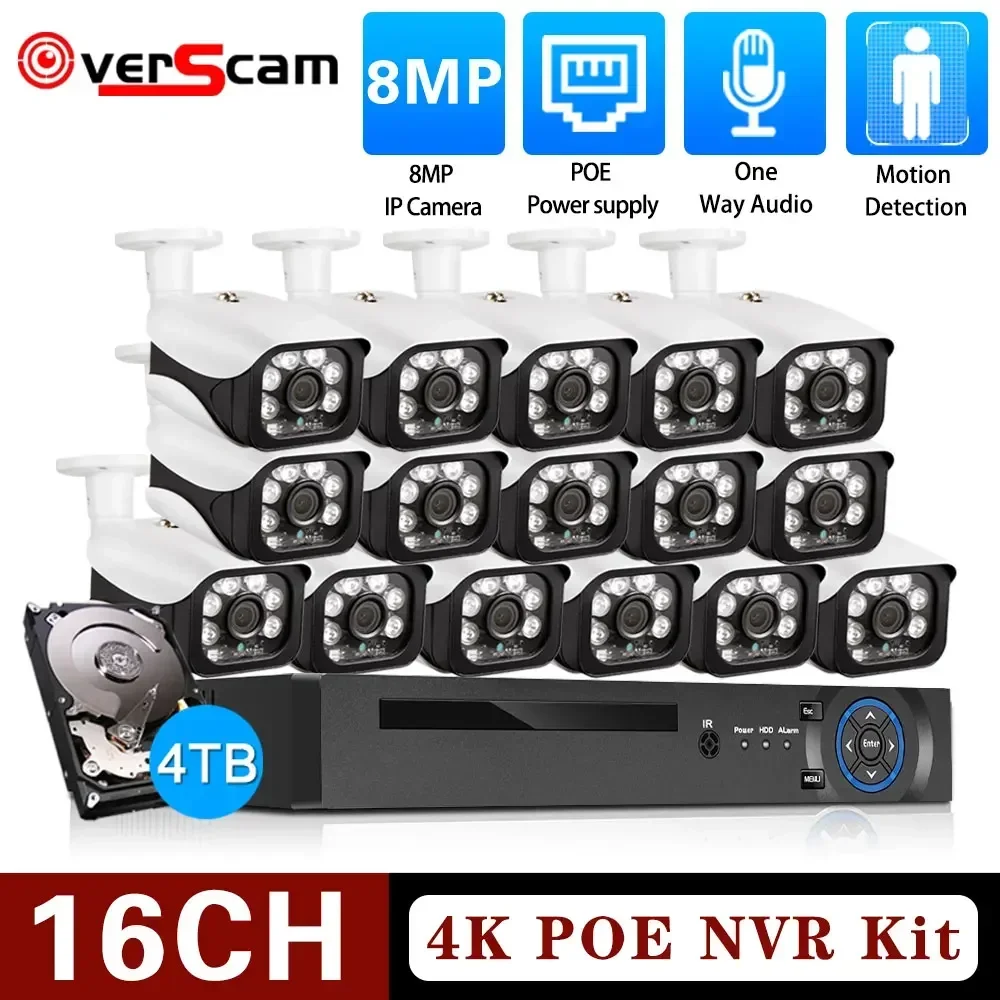 

16Ch 4K Cctv Security Surveillance Camera POE NVR Systems 8MP Home Video Waterproof Kit Ai Audio Outdoor Ip Camera Poe Xmeye Nvr