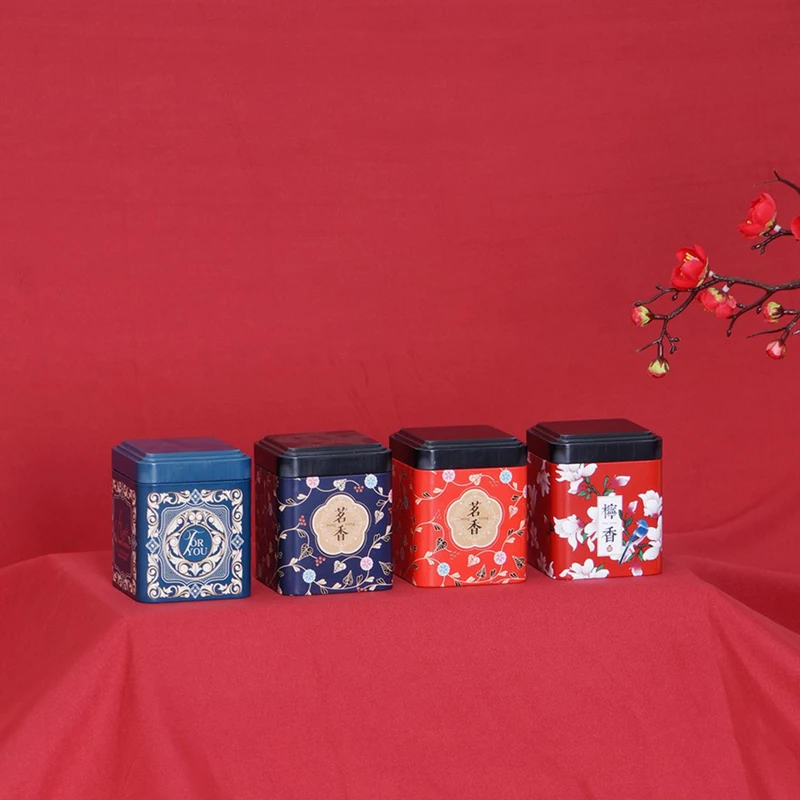 Tea Sealed Box Kitchen Storage Container Jar Tin Square Can Candy Canister Empty Box Creative Small Tea Caddy 2Pcs