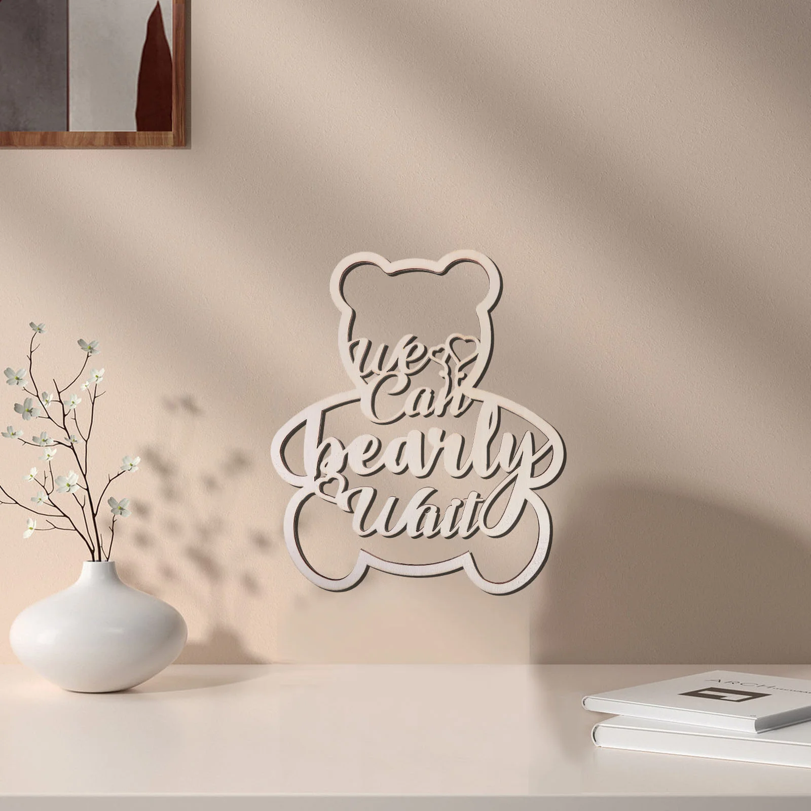 

Emblems Baby Photo Props Wooden Bear Sign Shape Shower Party Favor Can Bearly Wait