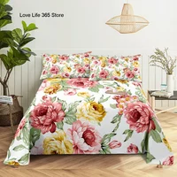 Pink Rose Bed Sheet Sets 3D Print Flowers Flat Soft Cover For Women Kids Girls King Queen Full Twin Size Linen Room Decor 1
