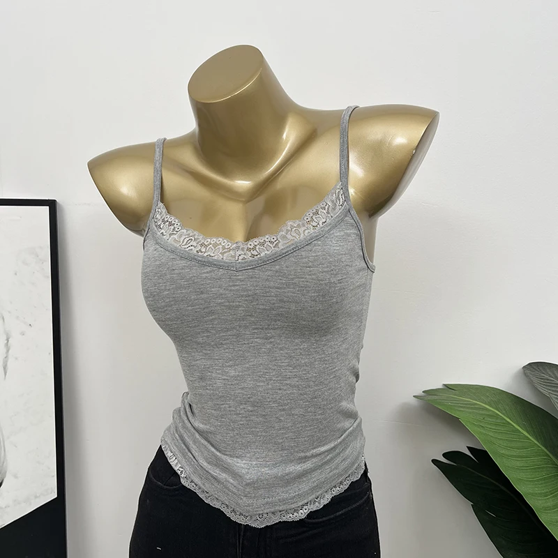 Pure Desire Layered Wear Comfortable Skin-Friendly Sexy Body-a Lace Trim See-Tough Strap Vest Sexy Girl Base irt