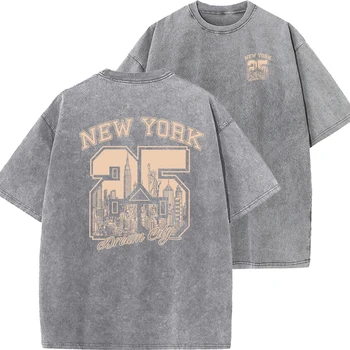 New York City Funny Print  Woman T Shirts Summer Vintage Washed Cotton Breathable Tee Shirt Fashion Casual Home Tshirt 1