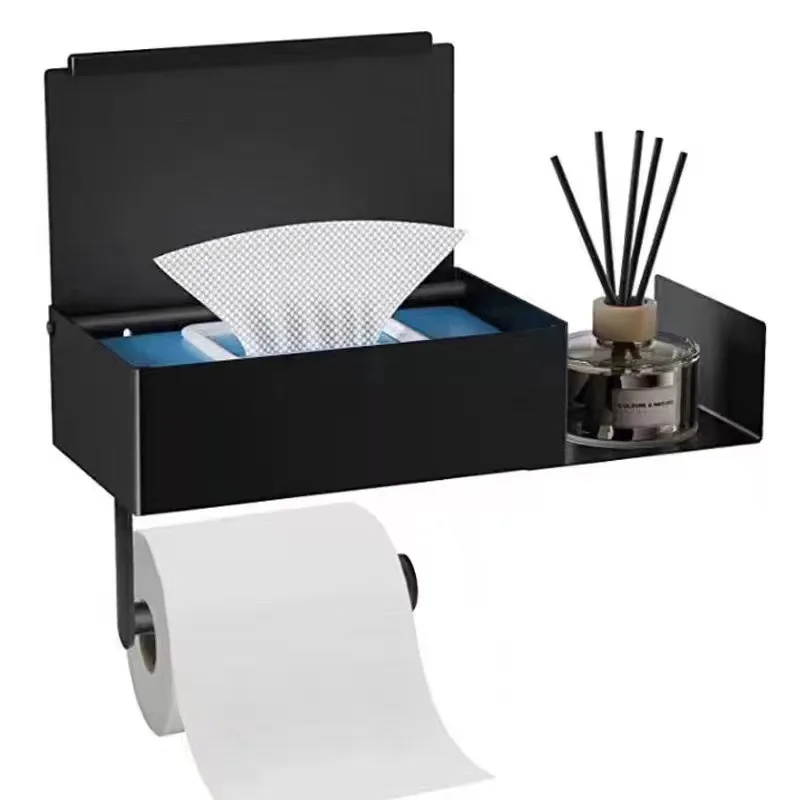 Stainless Steel Wipes Holder Toilet Multi-functional Tissue Holder Black Wipes Paper Towel No Punching
