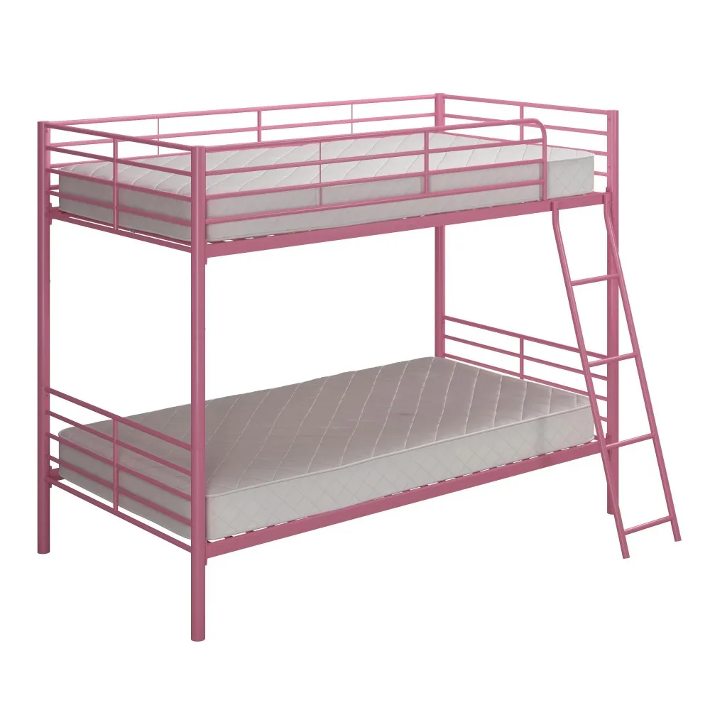 

Convertible Twin over Twin Metal Bunk Bed, Pink Dormitory Beds Furniture
