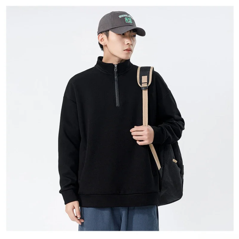 Men's New Fall and Winter Loose High Neck Cotton Sweater Solid Color Pullover Fashion Casual Personality Jacket Men Clothing