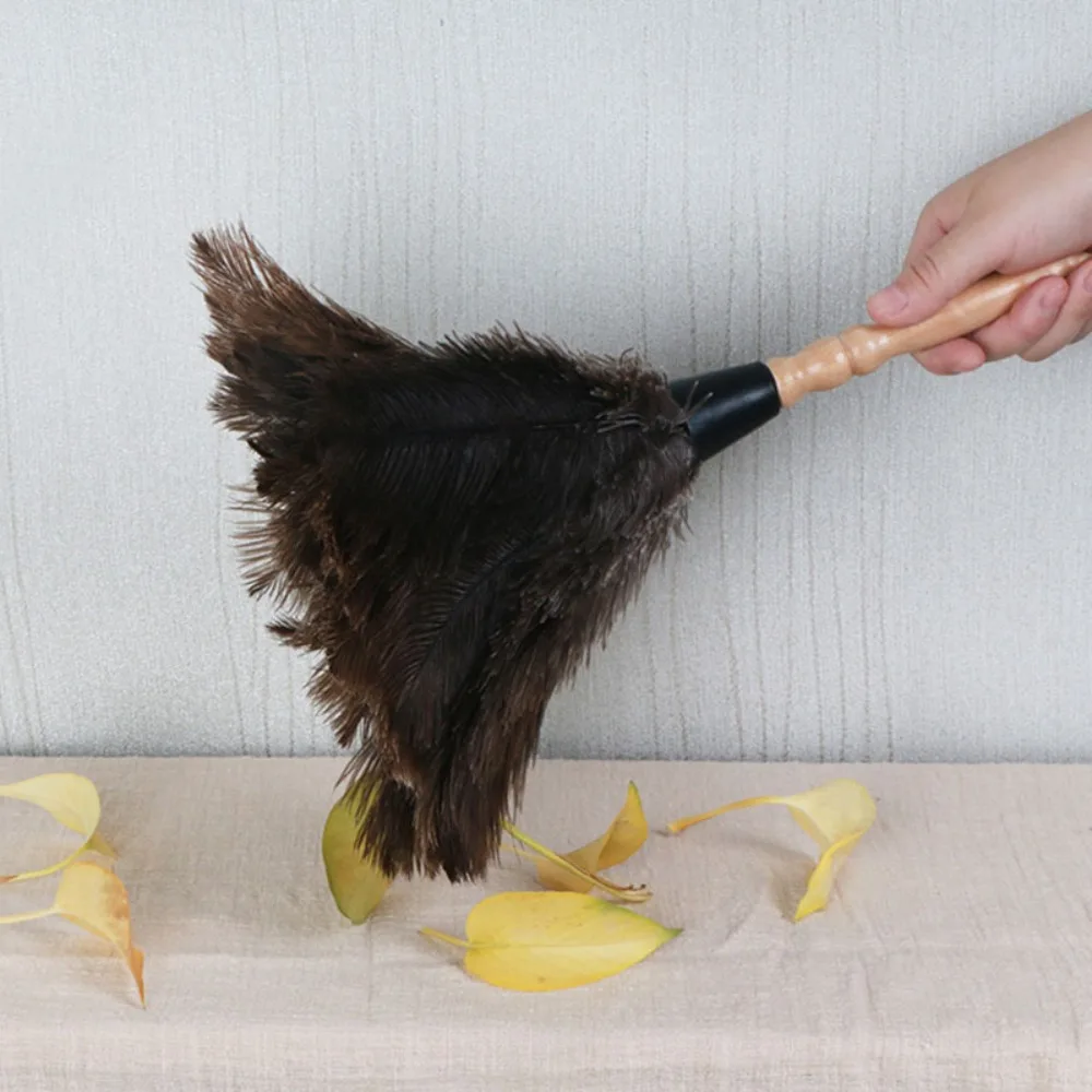 Dust Removal Ostrich Feather Brush Wooden Hand Household Car Clean Feather Duster Anti-Static Vehicle Dust Removal Cleaning Tool feather duster