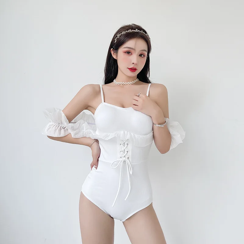 

Swimming Suit For Women One Piece Push Up Swimsuit Korean 2022 Swimwear New Ladies Clothes Korea Ins Fairy Fan Princess Cover