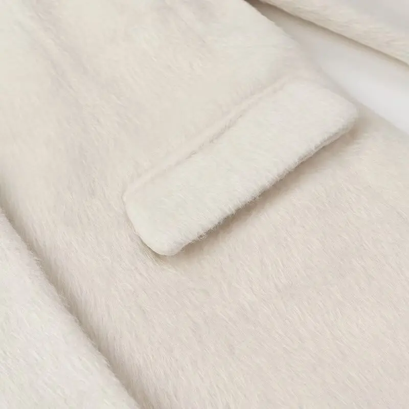 Streetwear Long Hairy Shaggy Blazer Boyfriend Retro Women Back Double Slit Front Pockets Loose Oversized Suit Fashion Coat