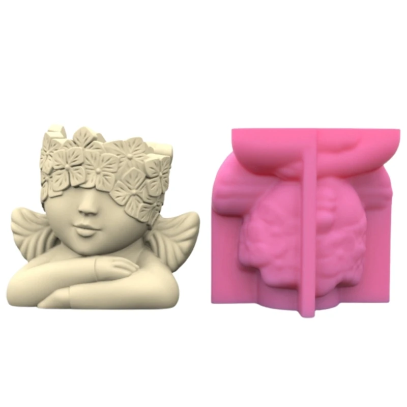 E0BF Cover Eyes Girl Gypsum Flower Pot Silicone Mold Epoxy Resin Casting Mold Succulent Vase Cement Clay Mold Pen Holder Mold