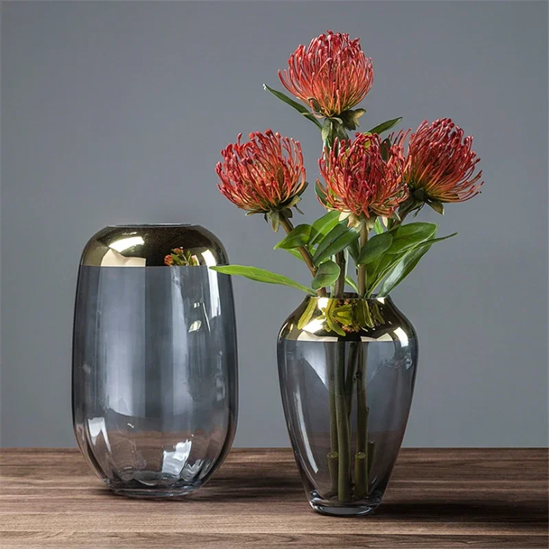 Luxury Gold Side Glass Hydroponic Vase Home Living Room Table Modern Decoration Flower Arrangement Wedding Ornament 3