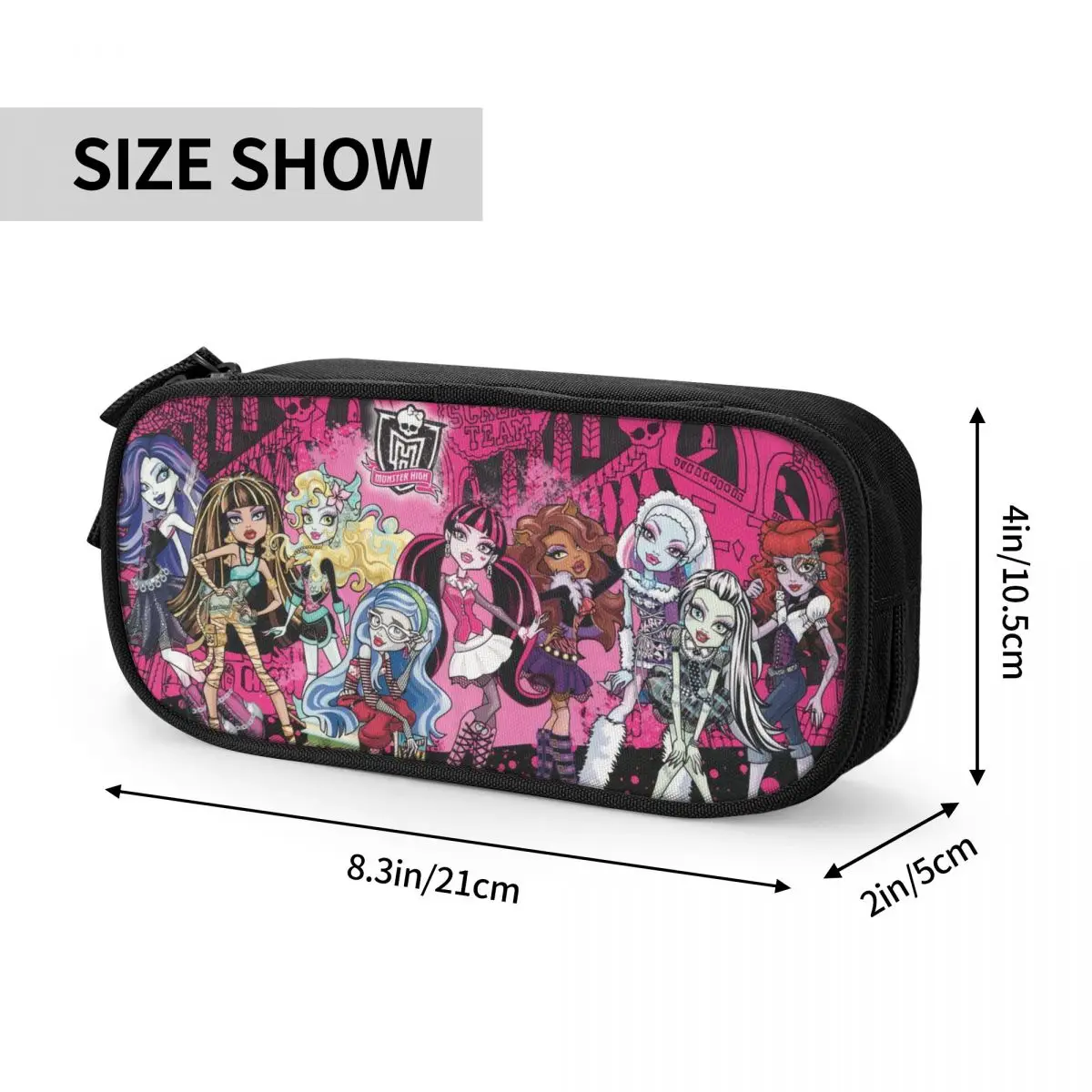Fun Monster High Collage Pencil Case Anime Pencilcases Pen Holder for Student Big Capacity Bag Office Zipper Accessories images - 6