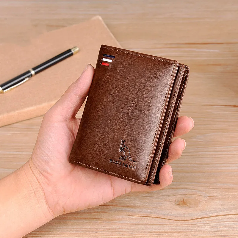 Vintage Soft Leather Men's Short Wallet RFID Blocking Coin Purse Man Business ID Card Holder Luxury Male Zipper Money Clip