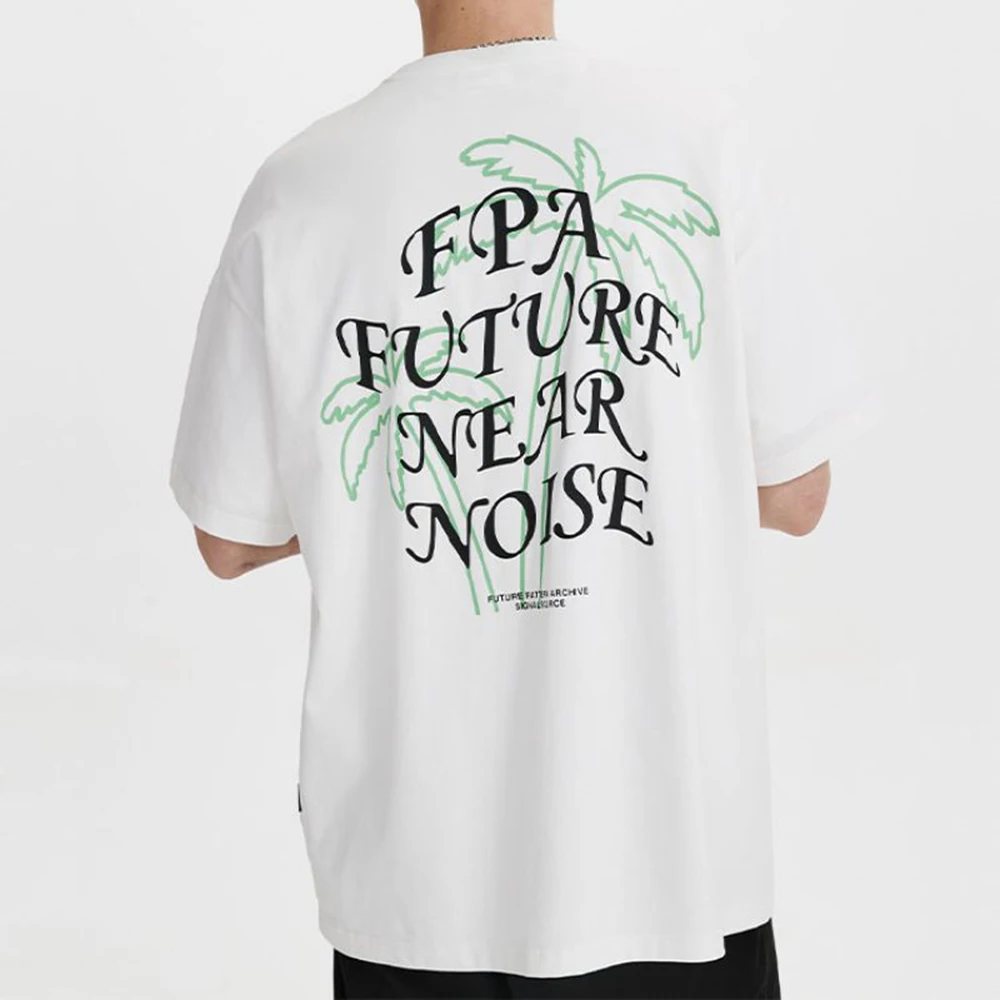 

Cotton Hiphop Short-sleeved T-shirt Men's Summer New Street Y2K Coconut Tree Print Retro Round Neck All-match Top Men's Clothing