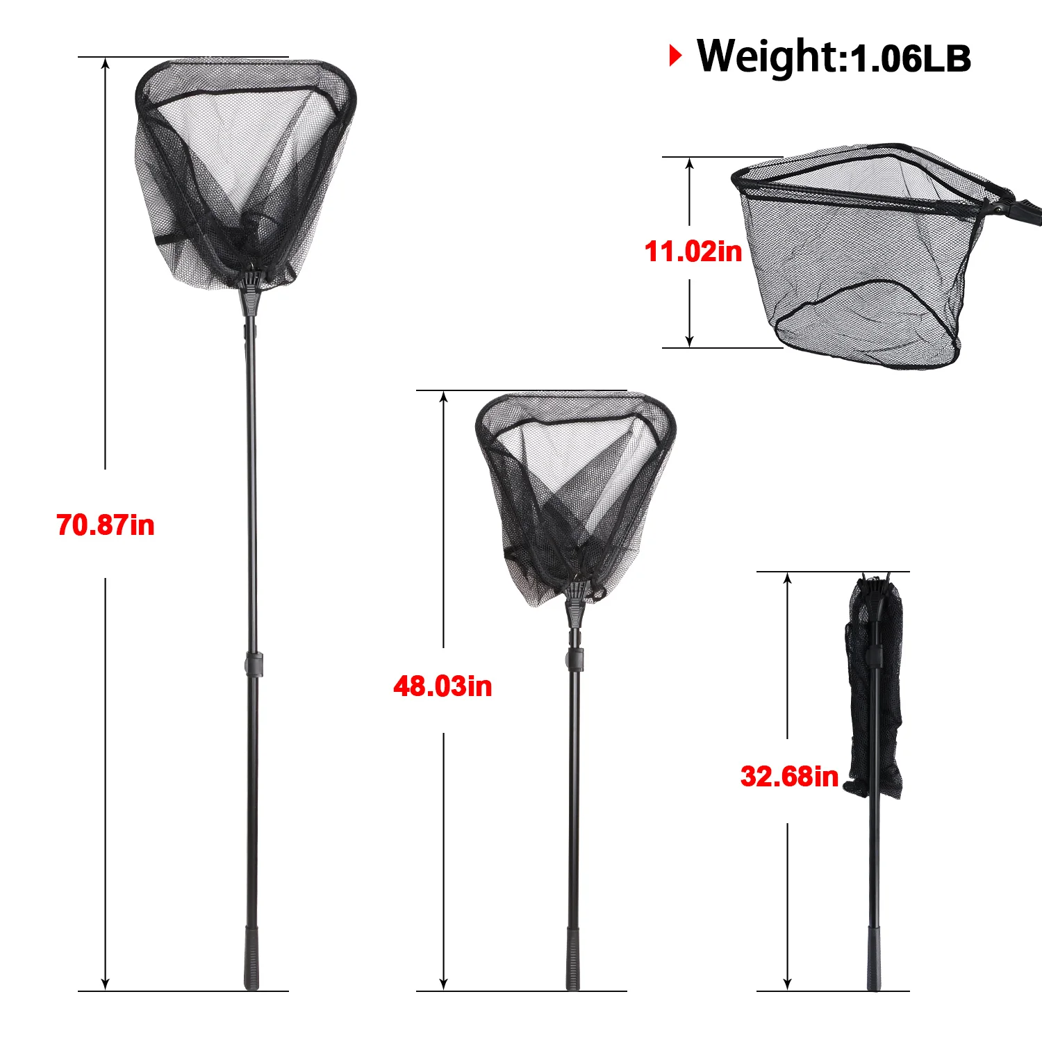 텔레스코픽 알루미늄 폴이 있는 Goture 접이식 낚시 랜딩 네트, 4mm 메쉬, 잉어/송어용 휴대용 미끄럼 방지 손잡이