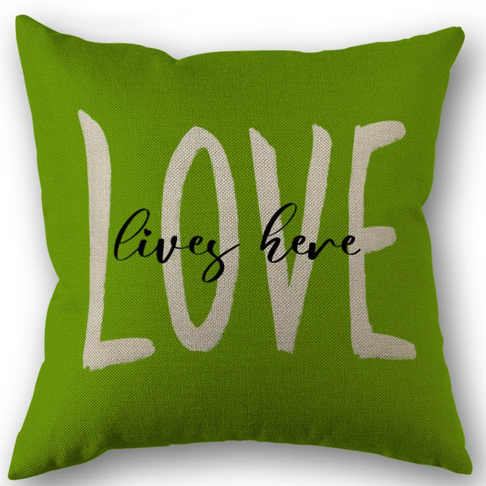 Pillow Case Nordic Style Green Plant Flower Linen Cushion for Home Outdoor