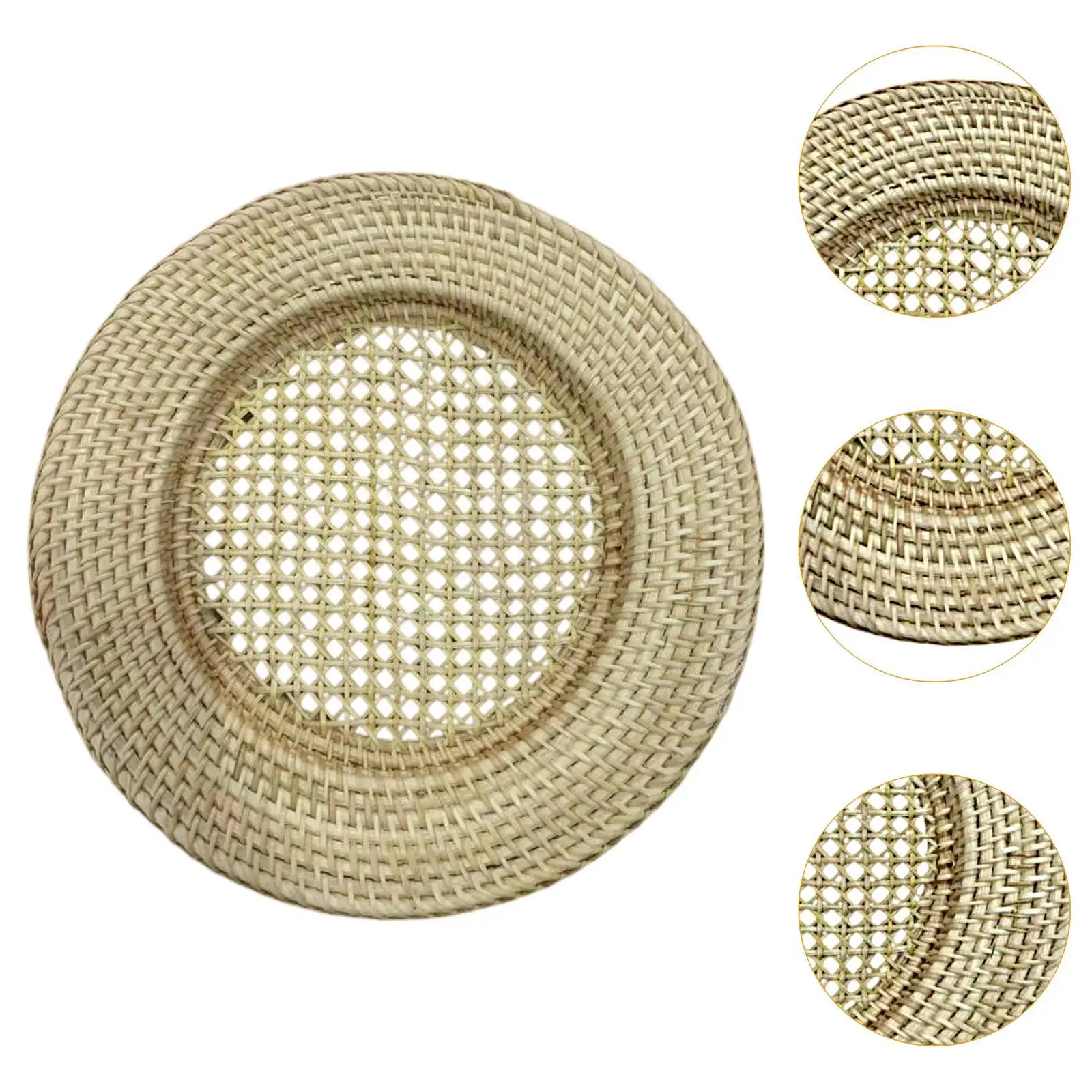 Round Rattan Charger Plate Fruit and Bread Tray Counter Food Snack Serving Tray for Bathroom Sundries Coffee Table Countertop 5