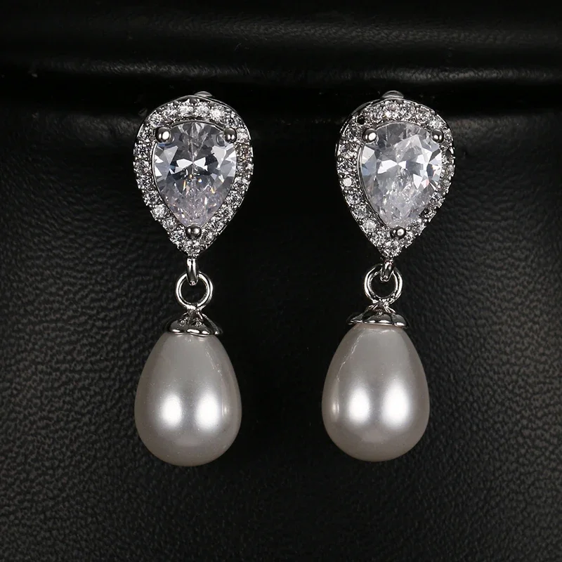 Fashion Imitation Pearl Drop Earrings with Cubic Zirconia for Women Wedding Bridal India Jewelry pearl earrings drop earrings
