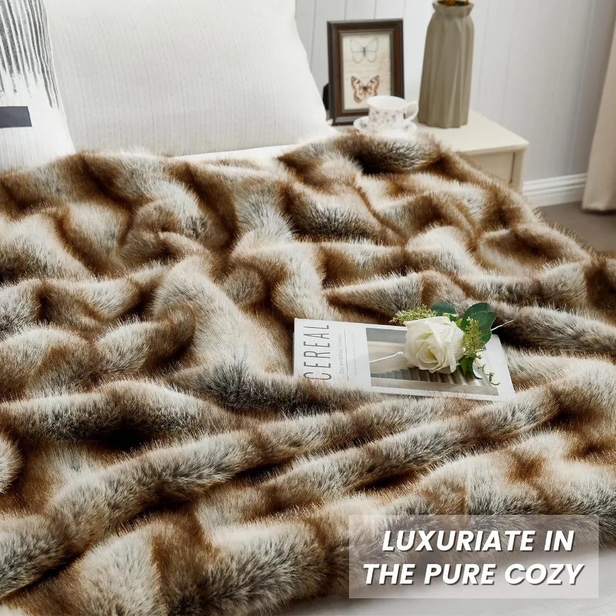 Elegant and Cozy HighEnd Long Pile Fluffy Faux Bear Fur Throw Blanket 50 x 60 DoubleSided Luxury Soft Warm Animal Skin Style Fu