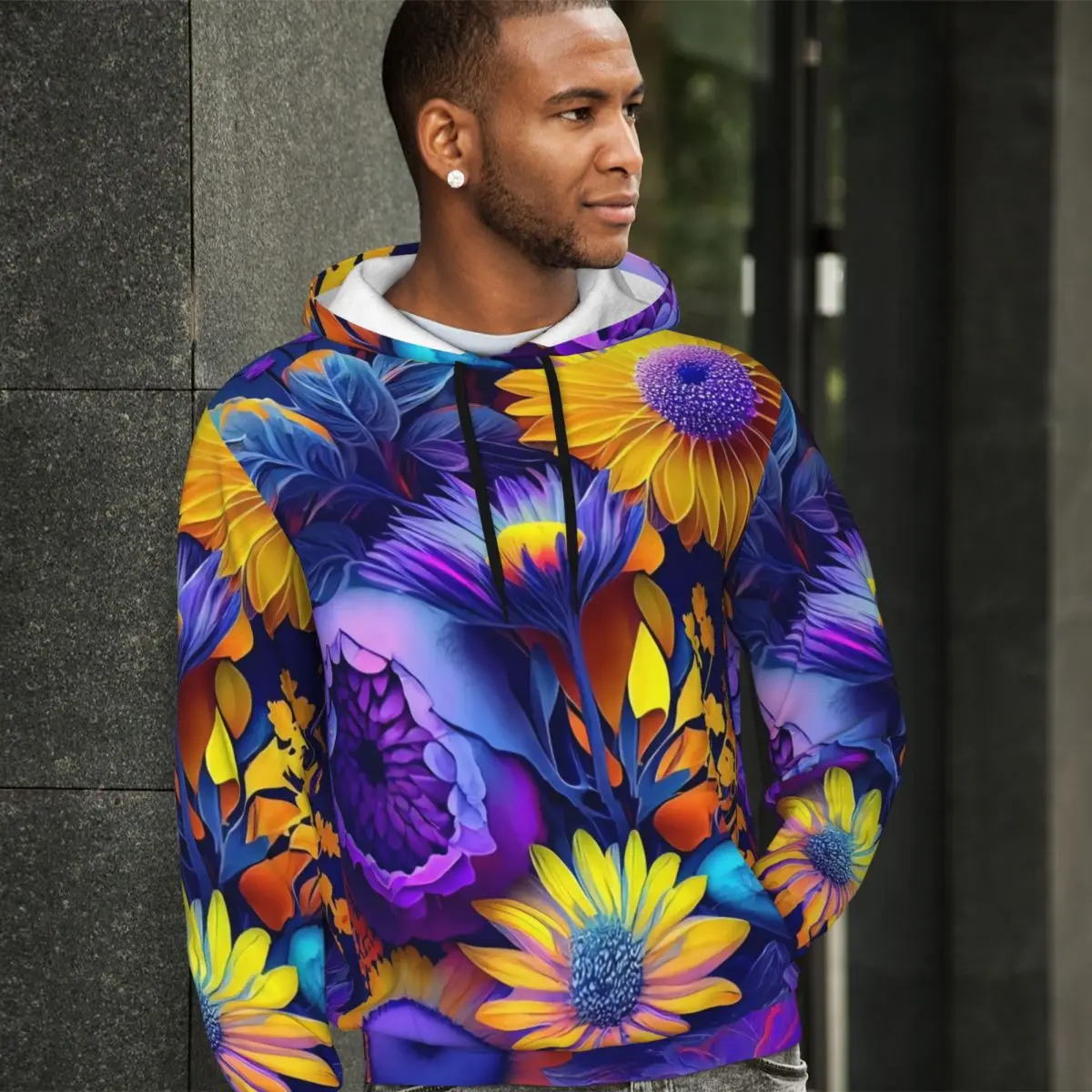 

Lovely Flowers Loose Hoodies Men Multicolor Art Print Streetwear Hoodie Winter Funny Basic Sweatshirts Big Size