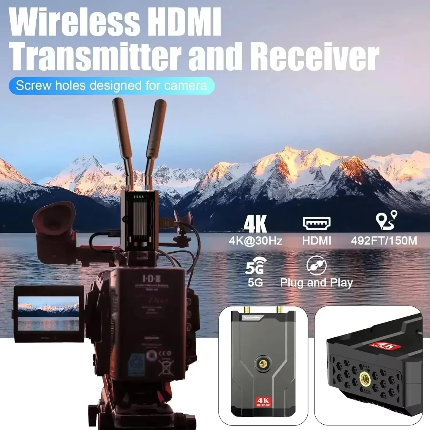4K Wireless HDMI Transmitter Receiver 150m Extender Kit 5G for Wireless Audio Video From DSLR Laptop YouTube To TV/Projector