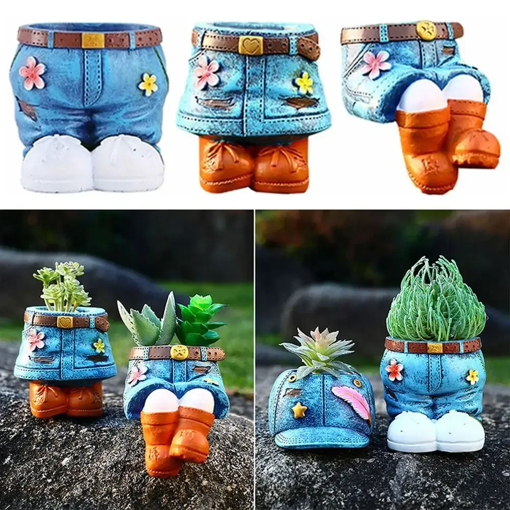 Denim Pants Flower Pot Durable Pastoral Styles Home Ornament Succulent Pot Resin Plant Containers flower pot,hydroponic flower pot,plant pot