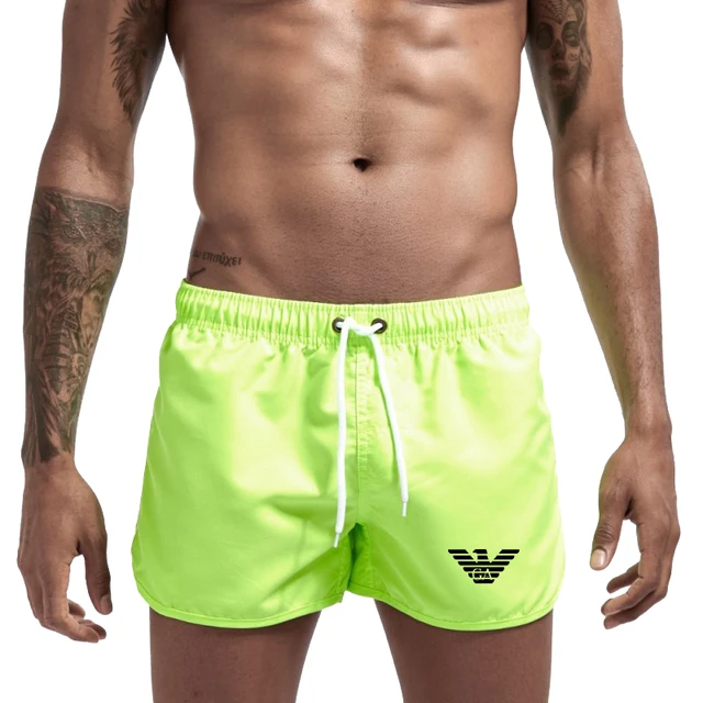 Summer Men's Beach Shorts New Simple Printed Fitness Sports Casual Elastic Waist Drawstring Male Surfing Board Short Pants S-3XL green