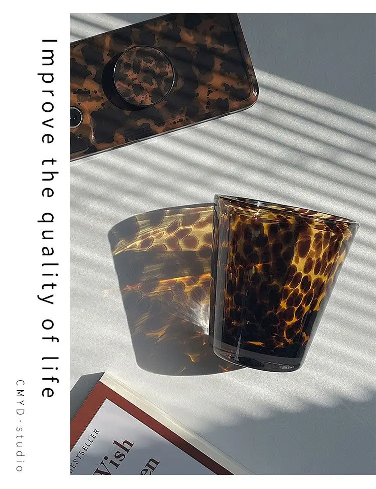 Description Picture 4 of itemCreative Leopard Print Glass Medieval Craft Cocktail Whiskey Wine Coffee Milk Cocoa Cup for Wedding Party Drinkware