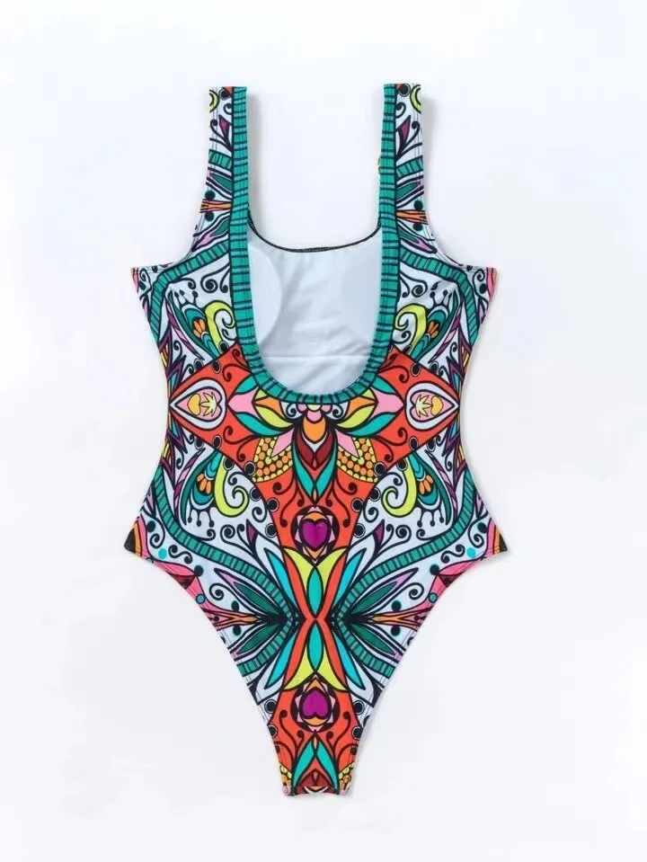 Sexy and Fashionable Swimsuit 2026 Women's Retro Printed Push Up Swimsuit with One Piece Swimsuit Women Hot Spring Bikini Cut