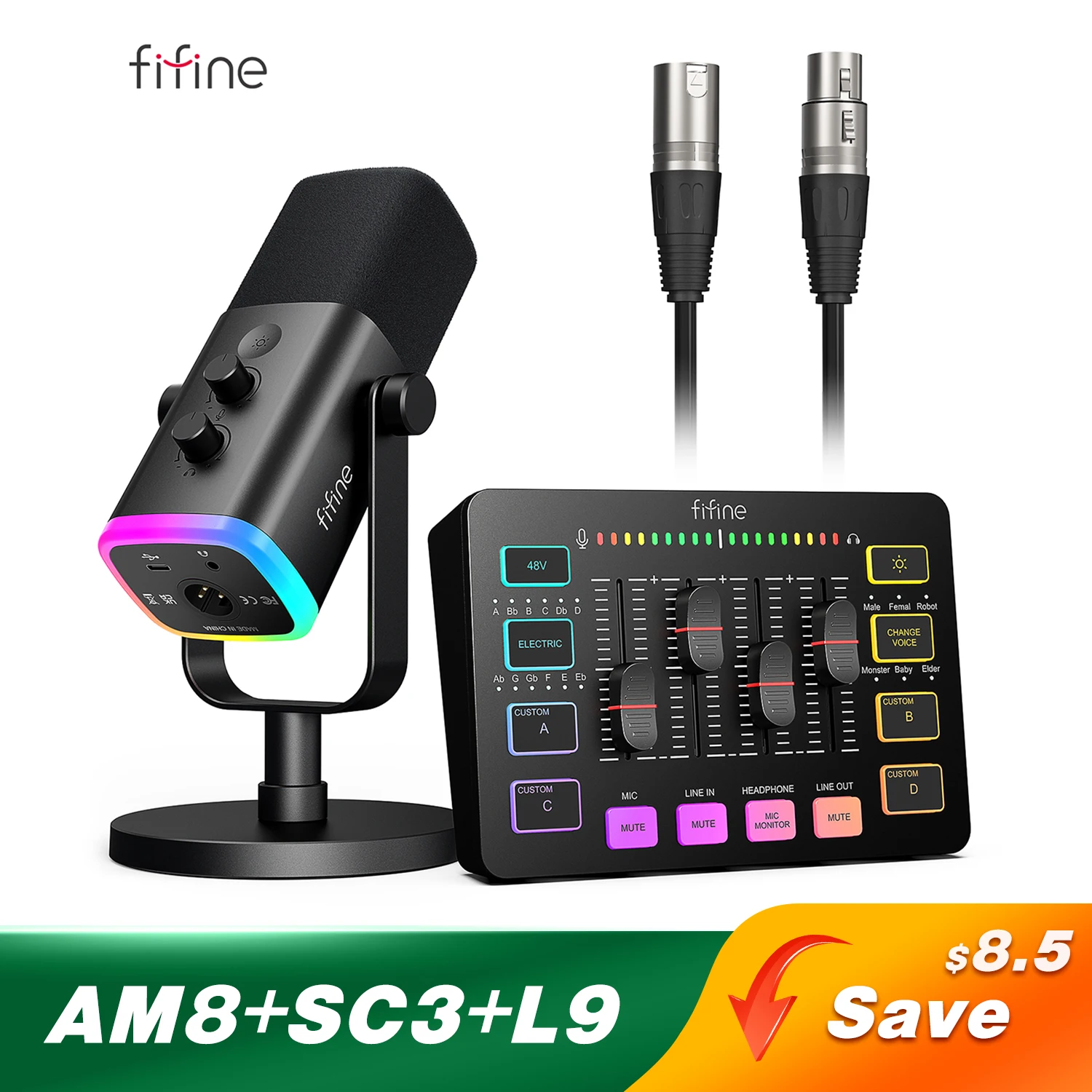 FIFINE Gaming Audio Set Microphone/Mixer/Headset for