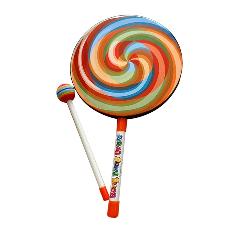 

1 Set Rainbow Lollipop Drums 8 Inch Musical Props Hand Drum Preschool Education Toys