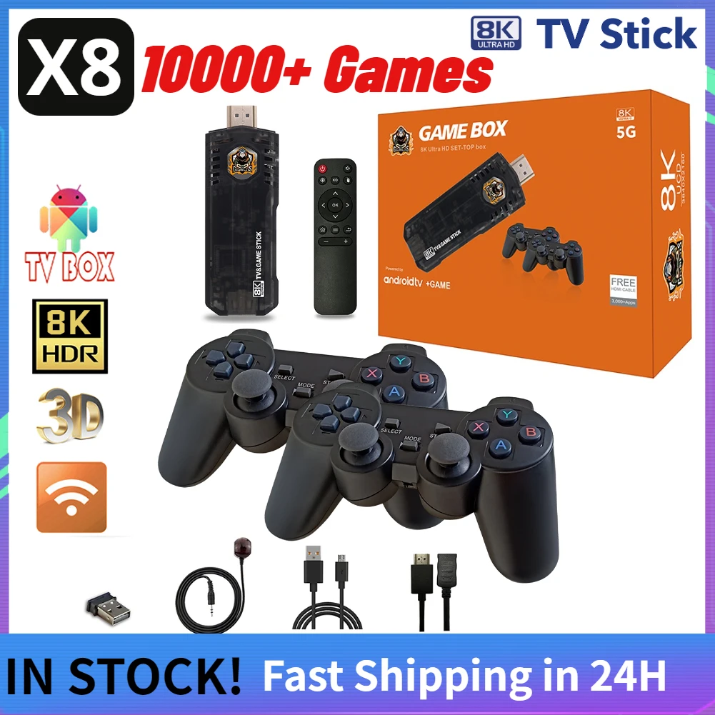 

X8 Retro Game Console HD TV Game Stick 64G 10000 Classic Games Video Gaming Consola Videojuegos Dual System for Android 4K TV