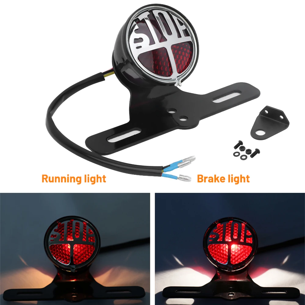 

Мотоциклетный красный стоп-сигнал, 12 В, задний фонарь, лампа, номерной знак, черный для Harley, Honda, Yamaha, Suzuki Bobber, аксессуары для мотоциклов на заказ