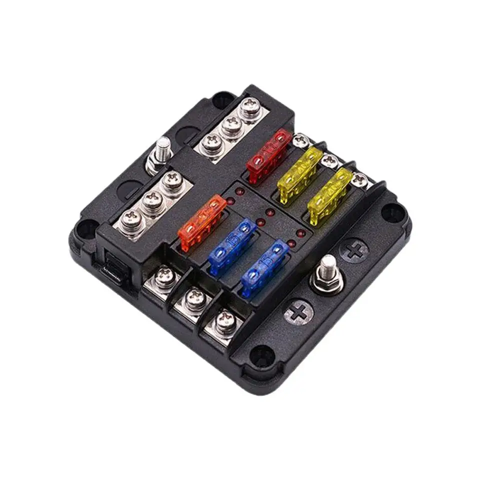 Porta Fusibili 12 Volt A 6 Vie Per 12V/24V, Portafusibili 12V Con 12 Fusibili ATC/ATO, Senza Indicatore LED, Connessione Positiva E Negativa, Per - Foto 12